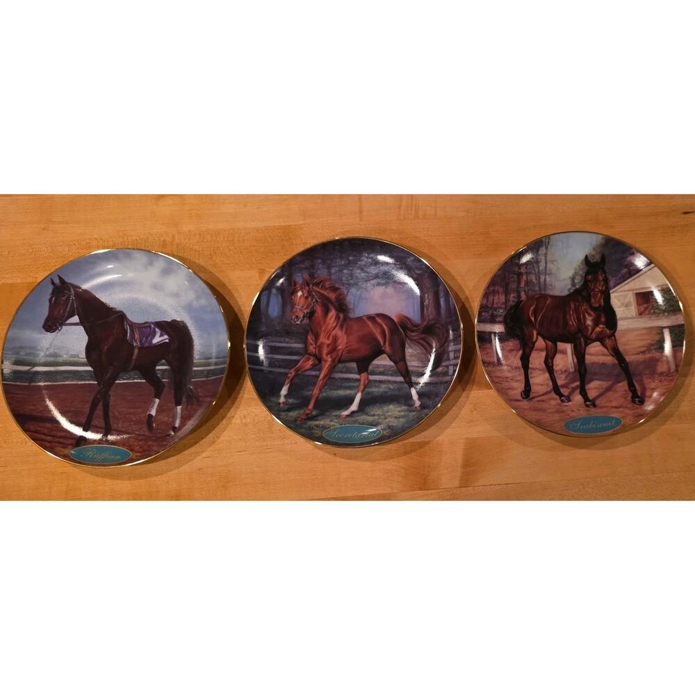 Morton Thoroughbred VTG Horse Plates Set Secretariat Seabiscuit Ruffian Decor